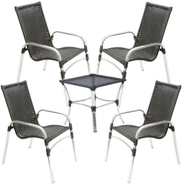 Imagem de 4 Cadeiras E Mesa Emily Alumínio Piscina, Jardim Trama Preto