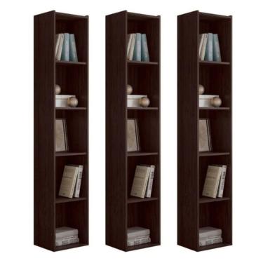 Imagem de Estante Livreiro Com Prateleiras Janaína Kit 3 Unid Marrom