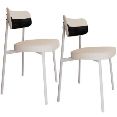 Imagem de Kit 02 Cadeiras Estofada Para Sala De Jantar Astrid Branco C01 Linho Palha Courino Preto - Lyam Decor