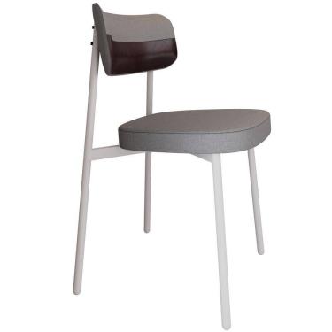 Imagem de Cadeira Estofada Para Sala De Jantar Astrid Branco C01 Linho Cinza Courino Café - Lyam Decor