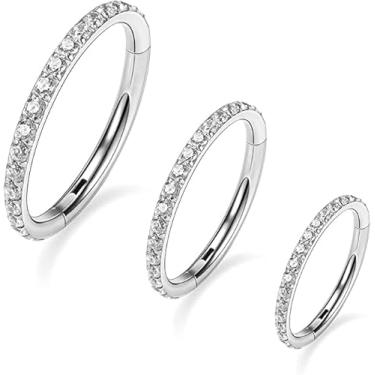 Imagem de Kit Com 3 Piercings Titânio Argola Click Cravejada 10mm (Prateado)