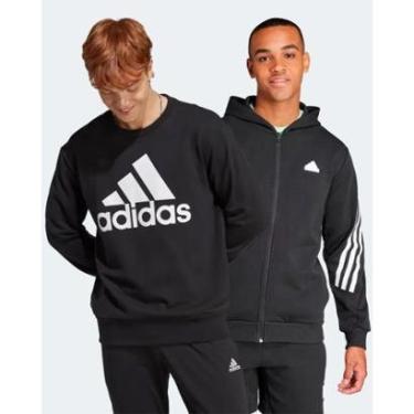 Imagem de Kit Blusa de Moletom Masculina Adidas Essentials Big Logo + Jaqueta de Moletom Capuz Zíper Future Ic-Masculino