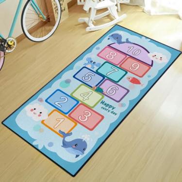 Imagem de Hopscotch Tapete de números para quarto de crianças, antiderrapante, para meninos e meninas, tapete educativo para sala de jogos, sala de estar, tapete de aprendizado fofo, tapete de jogo, grande, 160