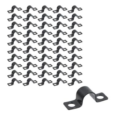 Imagem de Crapyt 50 peças de braçadeiras de tubo galvanizadas M10 com dois furos em U, tiras de tubo de 2/5 polegadas, clipes de retenção de fio, clipe de conduíte preto para instalação de cabo de fio