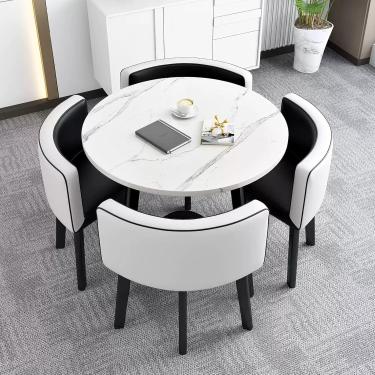 Imagem de Mesa de jantar moderna para 4 pessoas, conjunto de cadeira de conferência, mesa de jantar de cozinha de jantar brilhante móveis de sala