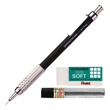 Imagem de Kit Lapiseira Pentel Graphgear 500 0,5mm Grafite Borracha