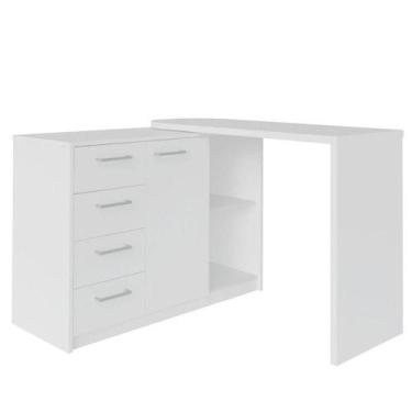 Imagem de Escrivaninha Em L Com 4 Gavetas 1 Porta E Nicho London Branco - ARTANY