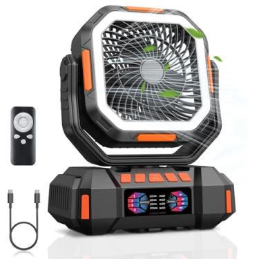Imagem de Glitnous Ventilador de acampamento com luz LED, ventilador de mesa portátil recarregável de 40000 mAh, ventilador de mesa USB sem fio com rotação oscilante de 360° gancho para pendurar para barracas