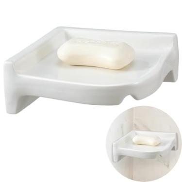 Imagem de Honeydak Saboneteira de canto de cerâmica para chuveiro, azulejo, suporte de sabão de cerâmica branca, 18 x 18 x 6 cm, suporte de parede para casa de banho, pia e chuveiro