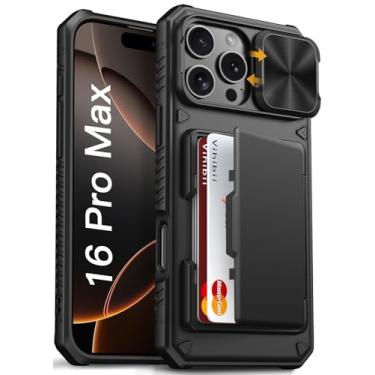 Imagem de Vihibii Capa para iPhone 16 Pro Max com suporte para cartão (4 cartões) [bloqueio RFID] e capa de câmera deslizante, proteção contra quedas de nível militar, capa de telefone carteira rígida robusta e