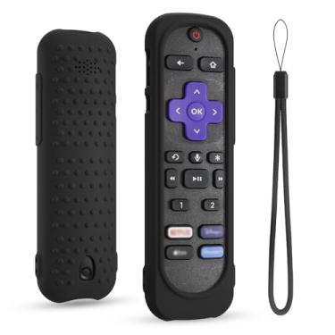 Imagem de Capa de silicone para controle remoto de voz Rok Ultra 2024/Rok Pro/TCL/Hisense, capa lavável à prova de choque Rok Remote com cordão (preto)