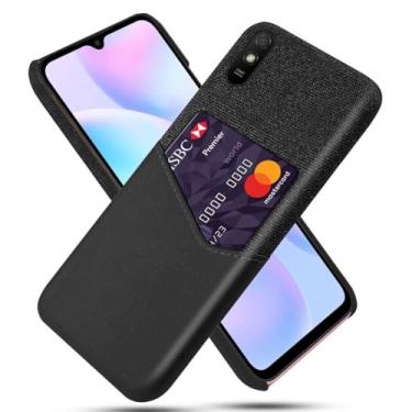 Imagem de Capa para Xiaomi Redmi 9A,Tela e tampa de couro PU,Antideslizante,360°cobertura completa à prova de choque com 1 slot de cartão atrás,Prevenção de queda-Black