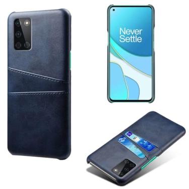 Imagem de Capas Compatível com Oneplus 8T,Caso de couro PU-Tampa de telefone a prova de choque com 2 slots de cartão,Proteção anti-impressão digital e anti-gota-Blue