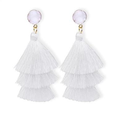 Imagem de Brincos de borla em camadas, 3 camadas, com franja, para e Dia das Mães, Latão, Sem pedra preciosa