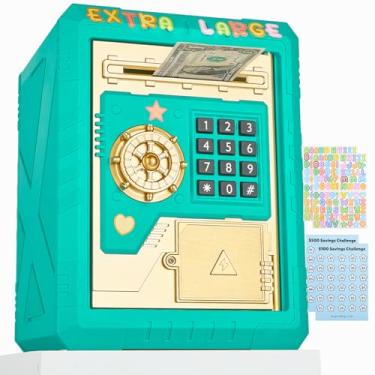 Imagem de Cofrinho grande para crianças cofrinho eletrônico com trava de senha, cofre seguro para meninos e meninas, caixa econômica para crianças, verde