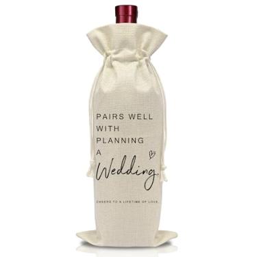 Imagem de Bolsa para garrafa de vinho de casamento - combina bem com presentes de casamento - Saco de vinho para chá de panela - Presentes de noivado de lua de mel para casais recém-noivos - Decorações de chá