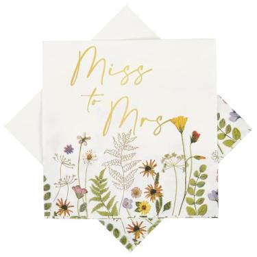 Imagem de Ottin Guardanapos de papel de chá de panela florais brancos - 12 cm folha dourada Miss to Mrs Guardanapos de coquetel descartáveis 50 unidades para chá de panela, casamento, despedida de solteira
