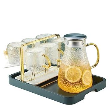 Imagem de Jarro Chaleira fria copo de água fria padrão de martelo doméstico bule de chá resistente a altas temperaturas conjunto de chaleira fria de grande capacidade jarra de água quente/fria (tamanho: 1600ml)