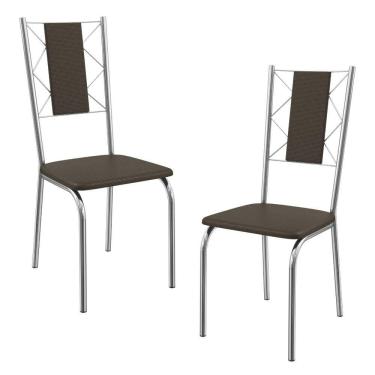 Imagem de Kit 2 Cadeiras Cromada Sala Jantar 2C076CR Corino Preto Kappesberg