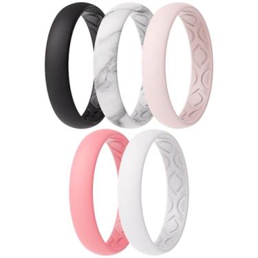 Imagem de ThunderFit Anéis de compromisso femininos de silicone respirável para suas alianças de casamento - 4 mm de largura, 1,5 mm de espessura - 1 a 12 pacotes variados, 7.5 - 8 (18.2mm), Silicone, Sem Pedra