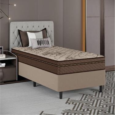 Imagem de Cama Box Solteiro Colchão Com Molas Ensacadas Tokio 88x188x63cm Marrom/bege Umaflex