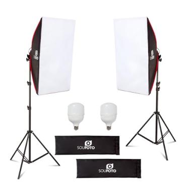 Imagem de Sou Foto | Kit Iluminação LED Duplo Profissional Duo Red com Softbox 50x70cm e Tripé 2m Inclui Lâmpadas 6500K Bivolt para Estúdio Vídeos e Lives (Duo RED LED 100W)