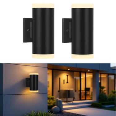 Imagem de Luminária de parede externa, arandela de parede externa ZUUKOLE impermeável, design de cilindro de iluminação de alumínio antiferrugem – luminárias de parede para cima para baixo, para varanda, pátio