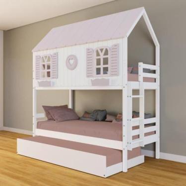 Imagem de Treliche Casinha Bela Com Coração Madeira Maciça Branco/rosa Housin