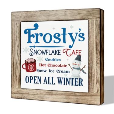 Imagem de MLTEye Placa de Madeira de Inverno, Placas de Caixa de Madeira para Decoração de Casa, Placa de Boneco de Neve, Decoração de Café, Decoração de Cafeteria, Decoração de Atacado, Dec (, Branco)