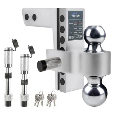 Imagem de Engate de suporte de bola de engate de reboque ajustável, engate de bola de elevação de queda de 20 cm para receptor de 5 polegadas, bola de reboque dupla de liga de alumínio resistente de 5,443 kg