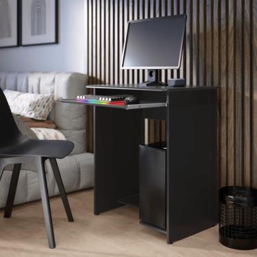 Imagem de Mesa para Computador Retangular Suiça Moderno MDP 65cm Preto com Prateleira para Home Office