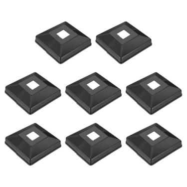Imagem de PATIKIL Manga de poste de 8 x 8 cm, capa de base de plástico envoltórios de coluna estilo dividido manga de vinil para varanda de mão de madeira cerca deck escadas trilhos - 8 peças (preto)