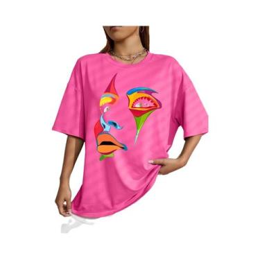 Imagem de Camiseta Feminina Confortável E Respirável Com Estampa De Rosto De Sen