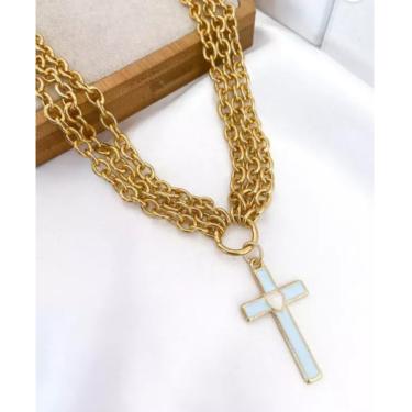 Imagem de Colar corrente pingente crucifixo banhado ouro cri0205 cordão gargantilha