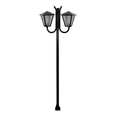 Imagem de Poste Braço Curvo Luminária Romana Dupla Jardim Preto 200cm
