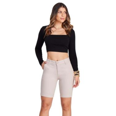 Imagem de Bermuda Max Denim Casual Cos Alto Premium Feminino - Bege