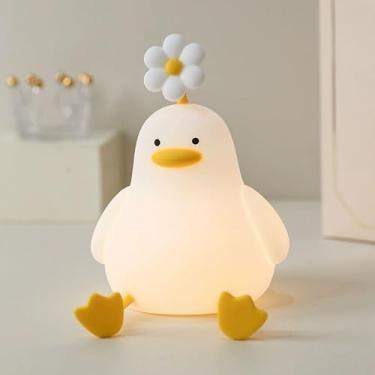 Imagem de Luminária de Mesa LED Recarregável com Sensor Touch Patinho com Flor | Abajur Fofo Infantil Silicone USB Noturna Decorativa