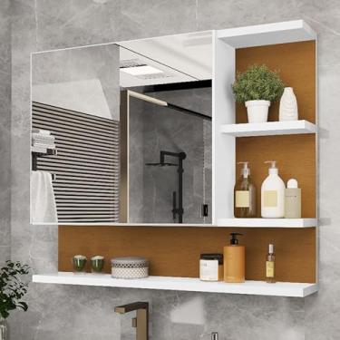 Imagem de Espelheira Armário para Banheiro com Porta e Espelho 60cm – MDF/MDP – Nicho Interno – Design Moderno (Branco/Nature)