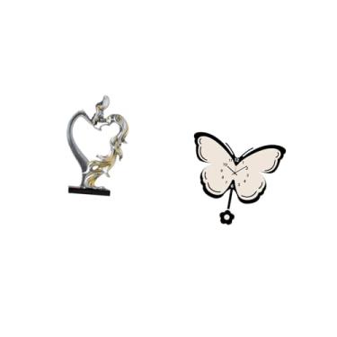 Imagem de Fenteer Estatueta de Casal Se Beijando Estátua de Casal Se Beijando Ornamento de Mesa Colecionável Borboleta Relógio de Parede de Acrílico Anti-taque Re