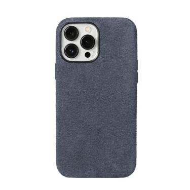 Imagem de Capa de couro de carro de camurça macia para iPhone 13 14 Pro Max 14Pro 13Pro 13 Mini 14 Plus Capa traseira magnética, cinza, para iPhone 13 Pro