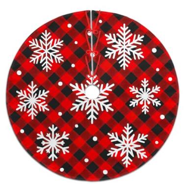 Imagem de Saia para árvore de Natal 91 cm, xadrez vermelho e preto, buffalo, floco de neve, árvore de Natal, decoração de árvore de Natal, decoração de árvore de Natal, decoração de Natal para festa em casa