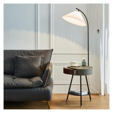 Imagem de Luminária de chão Luminária de chão com mesa, lateral estação carregamento, portas USB, cabeceira gaveta para sala estar, quarto, apartamento(Gray)