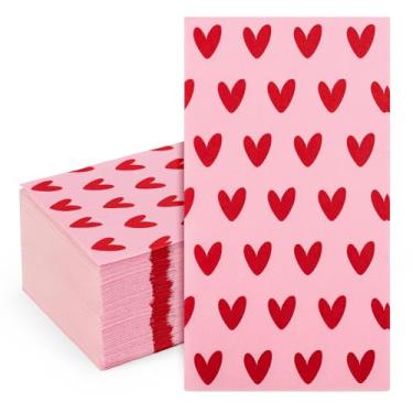 Imagem de FYSUIMU Guardanapos de papel para convidados de dia dos namorados, toalhas de mão descartáveis de coração rosa vermelho para casamento, aniversário, dia das mães, festa, jantar, decoração de mesa