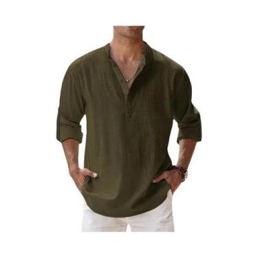 Imagem de Camisas Henley Masculinas Leves de Algodão e Linho - Estilo Casual par