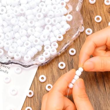 Imagem de 1000 contas de pônei de vidro de 9 mm para fazer pulseiras, contas brancas Kandi para fazer joias, trança de cabelo, artesanato DIY