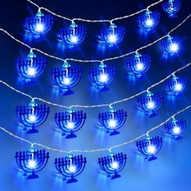 Imagem de Baquler 1 peça 3 metros 20 luzes LED Hanukkah decorações de Hanukkah ao ar livre decorações de chanucá azul ornamento para judaísmo judaico, operado por bateria (Menorah)