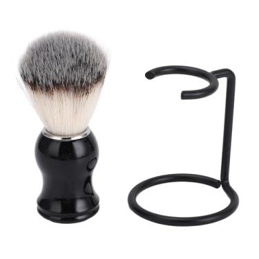Imagem de Pincel de barbear com suporte Pincel de barbear com suporte Cabo ergonômico Cerdas sintéticas finas para homens Cuidados com a barba Creme de barbear Sabonete ABS Cabelo sintético