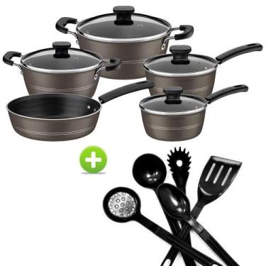 Imagem de Jogo de Panelas Tramontina 5 Peças Sicília e Utensílios Em Nylon 5pçs