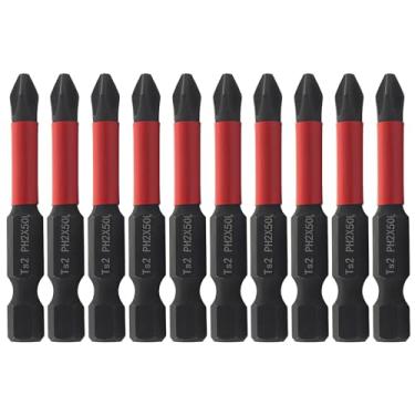 Imagem de LDEXIN Conjunto de 10 peças de chaves de fenda Phillips PH2 magnéticas antiderrapantes 5 cm L, haste sextavada de 1/4 polegada TS2 cruz de aço antiderrapante para inserção de cabeça