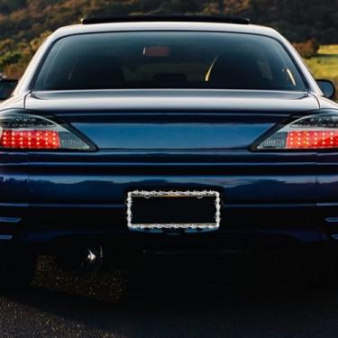 Imagem de Moldura de placa de licença de design de arame farpado, suprimentos de moldura de placa de corrente vêm com parafusos, prata de licença de arame, carros de licença personalizados, caminhões para